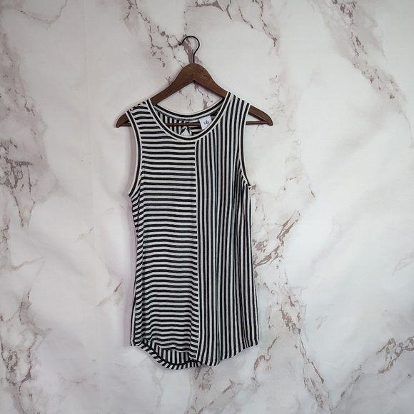 Cabi Striped Tank small Gray White Keyhole Back - Picture 1 of 7